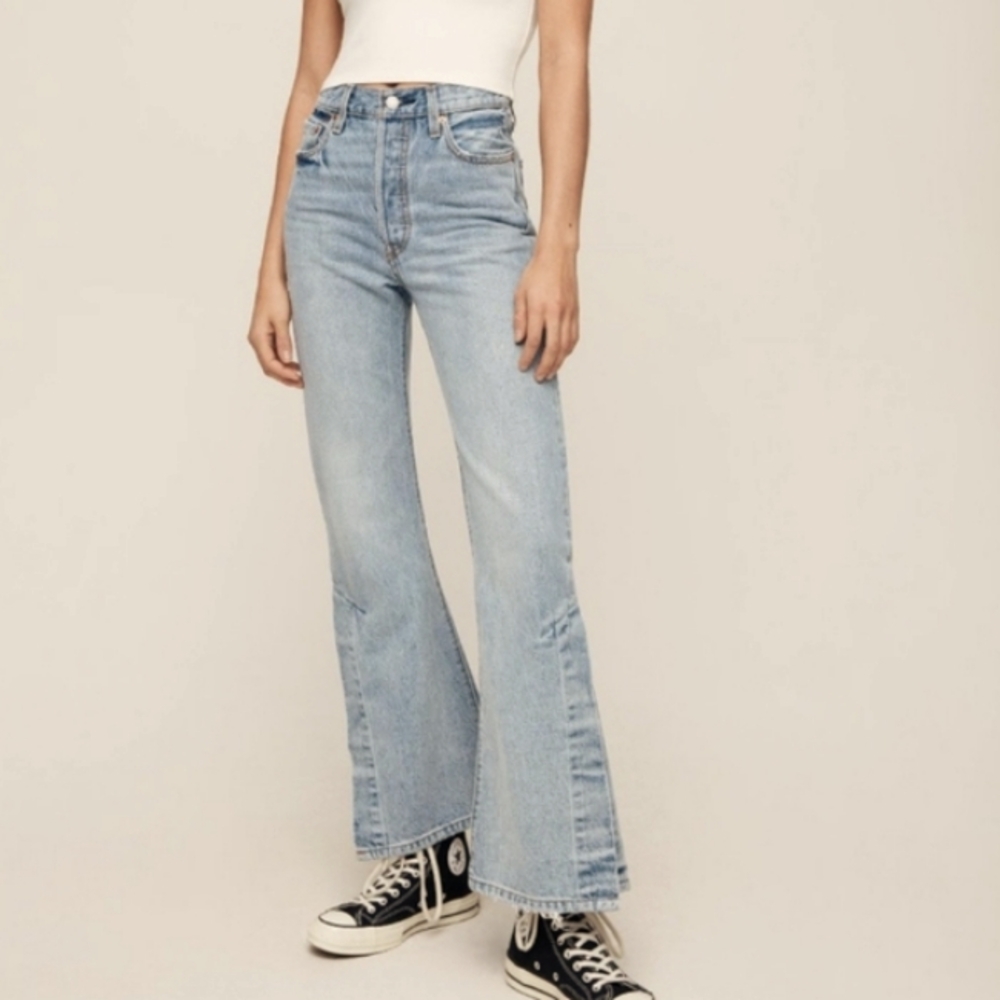 Levi's Ribcage Wide Leg Split Hem Jeans Sz 31 Big E Boho Grunge Hippie Hi Rise